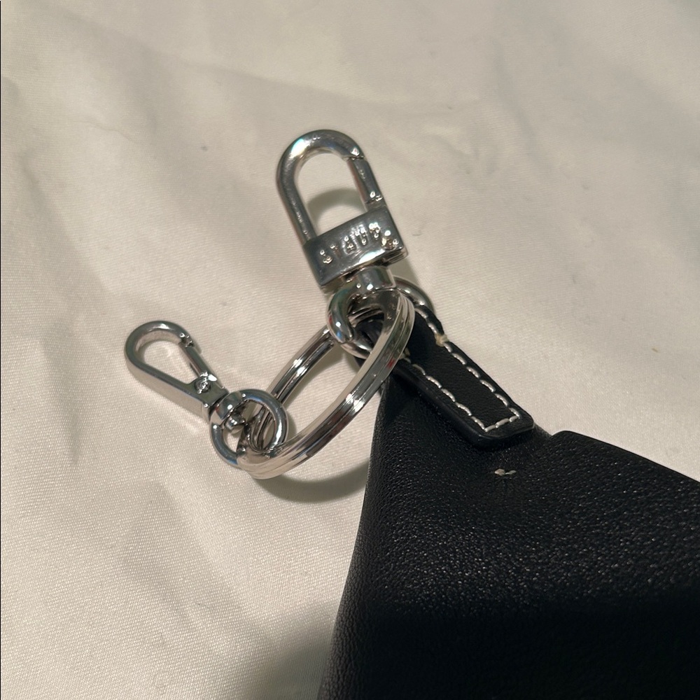 NWOT STAUD Artisanal Black & Cream Crochet Pouch & Black Leather Mini Bag Charm. - Picture 9 of 15